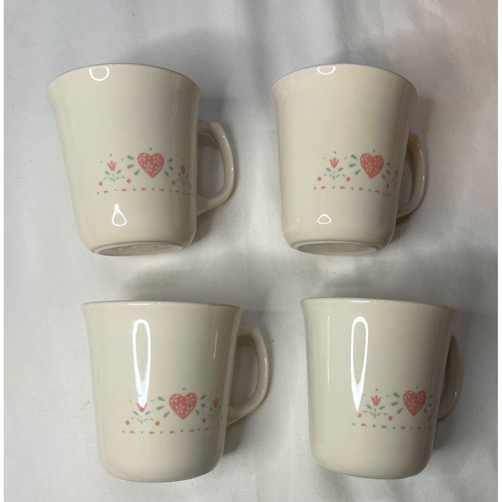 Lot of 4 Vintage Corning Microwave Safe Mugs Grandma Core Country Heart Pattern